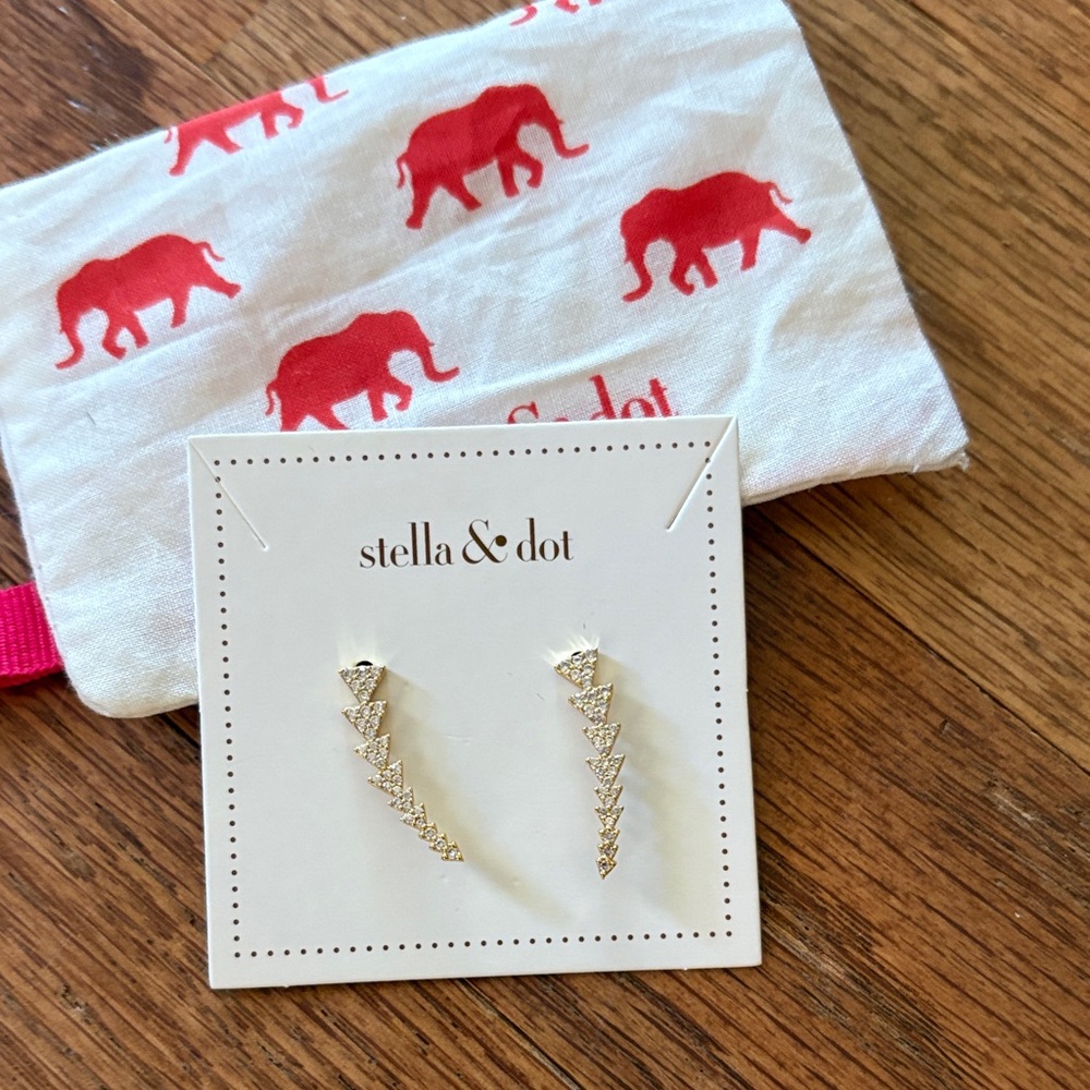 Stella & Dot Gold Crystal Lightning Ear Climbers